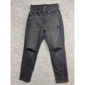 American Eagle‎ Jeans Womens 0 Short Black Mom Jean Stretch Distressed Ripped